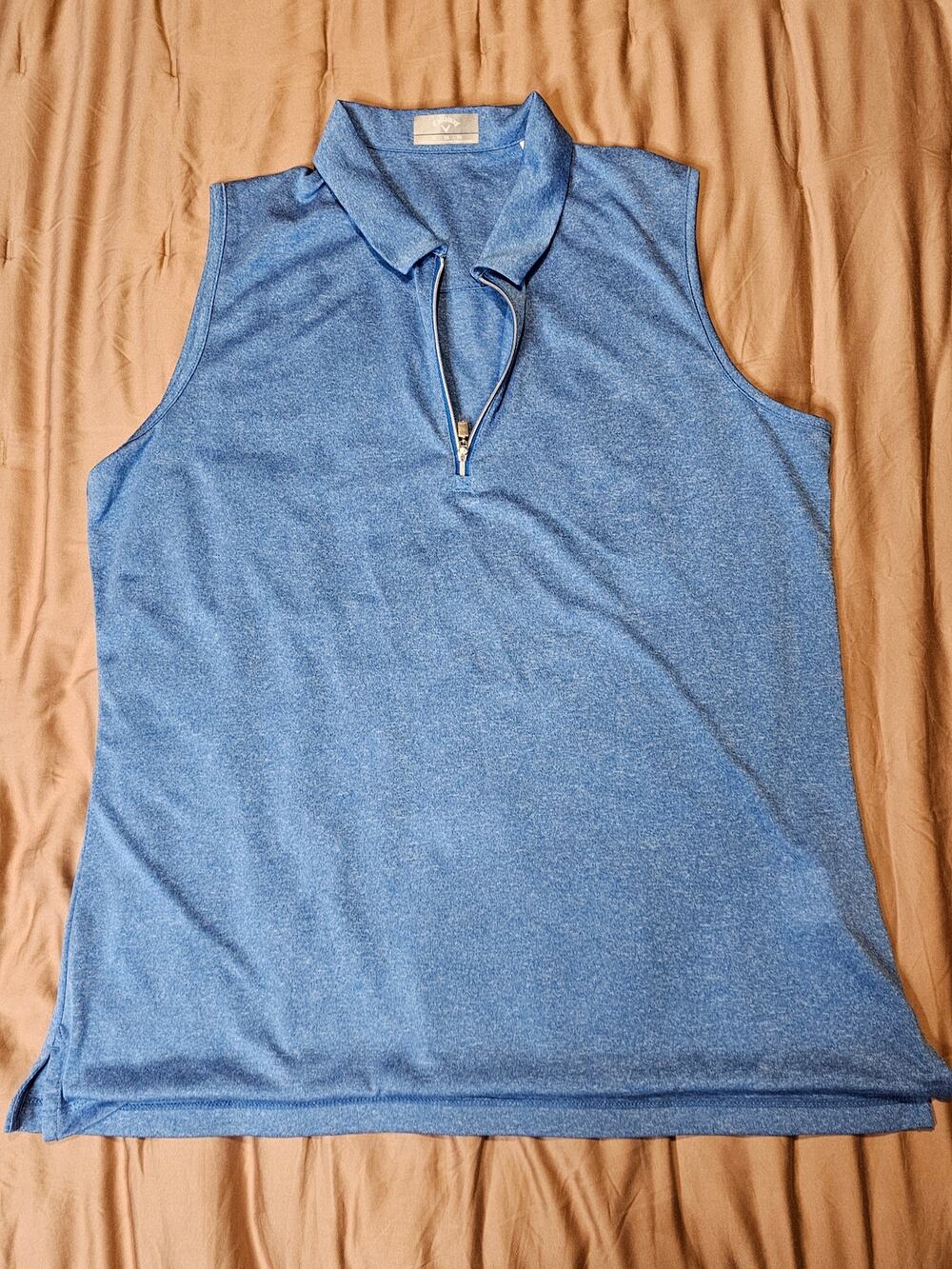 Callaway Women's Golf Polo XL Blue Sleeveless Quarter Zip Performance